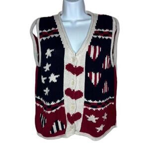 Vtg The Limited Women's Sz L/XL Crochet American Flag 4th of July Vest(1595)